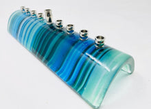 Load image into Gallery viewer, Teal Art Glass Menorah

