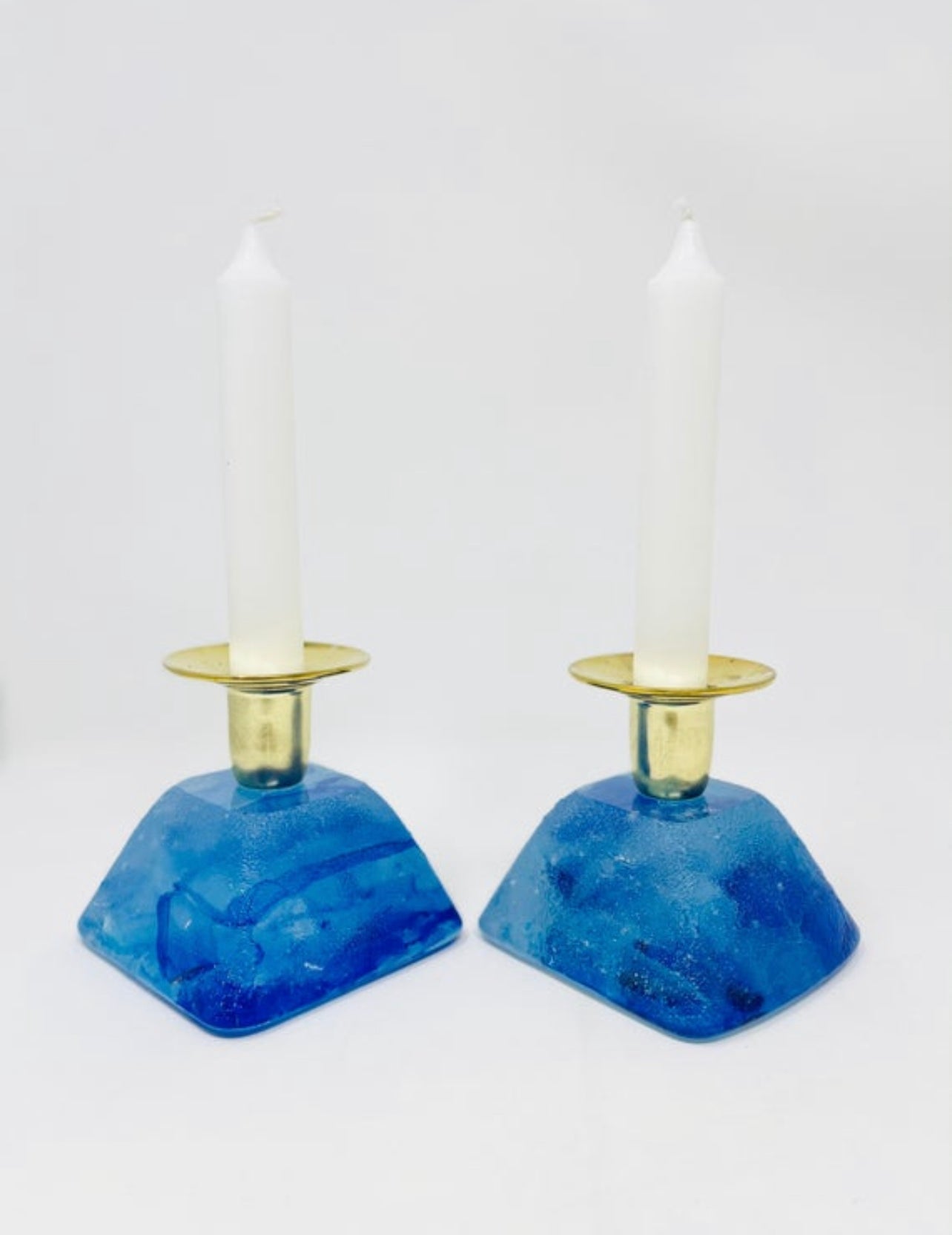 Ocean-Inspired Shabbat Candle Holders – Hand-Cast Glass Set