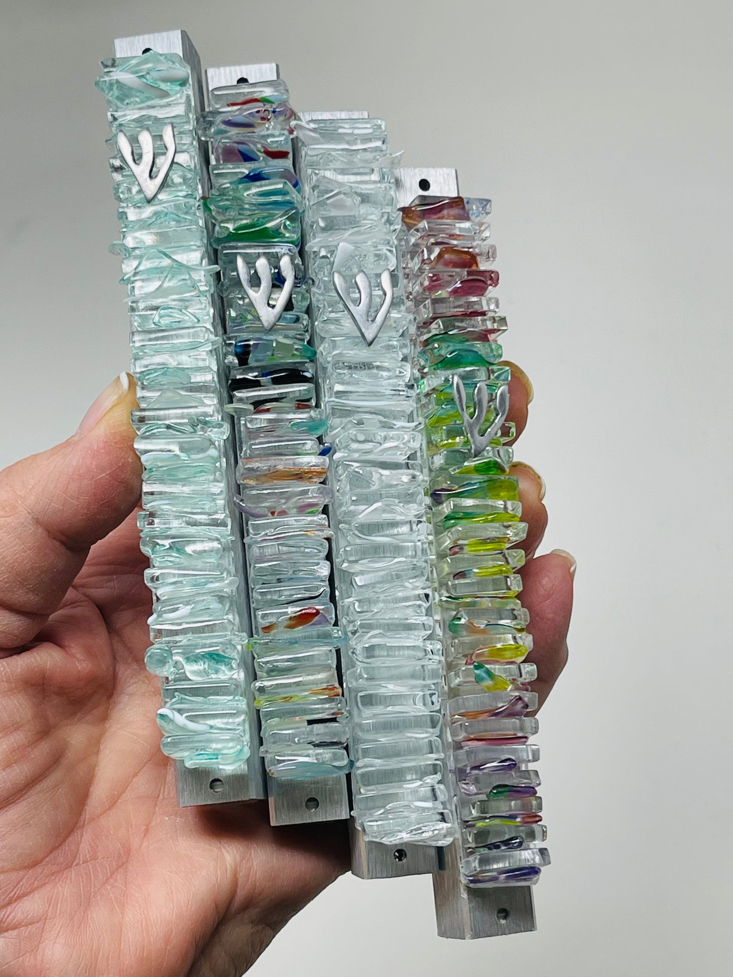 Wedding Glass Mezuzah - (Vertical Design, Made with Your Chuppah Glass shards)