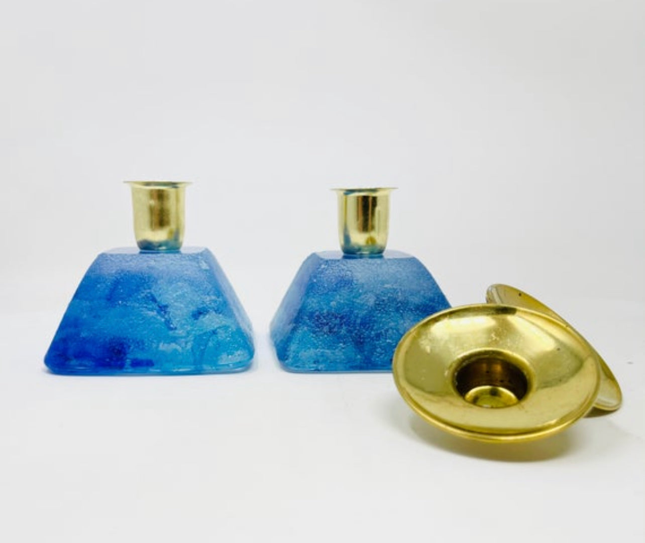 Ocean-Inspired Shabbat Candle Holders – Hand-Cast Glass Set