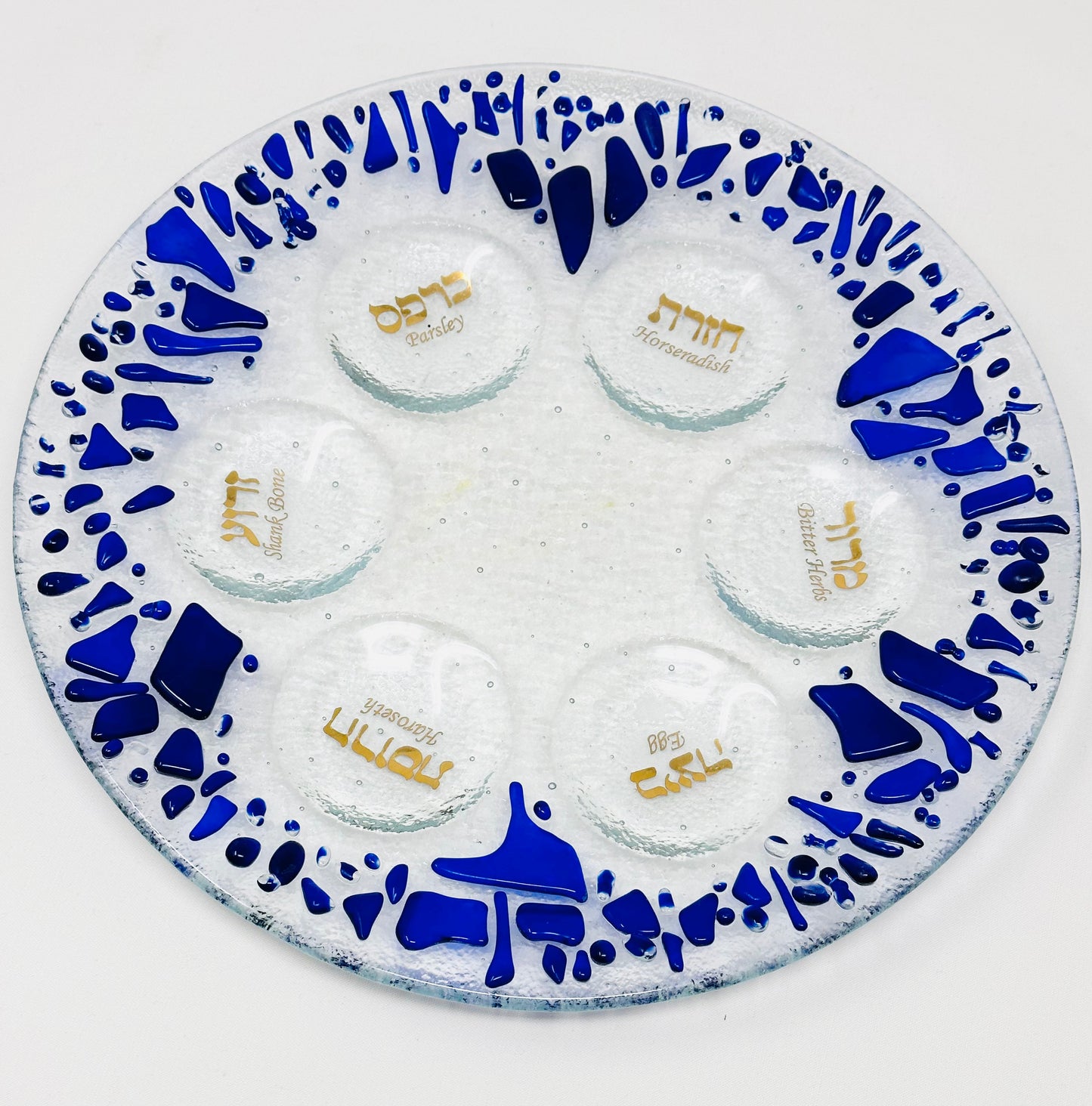 Seder Plate - Round - Personalized - Made with Chuppah Glass shards from Your Jewish Wedding