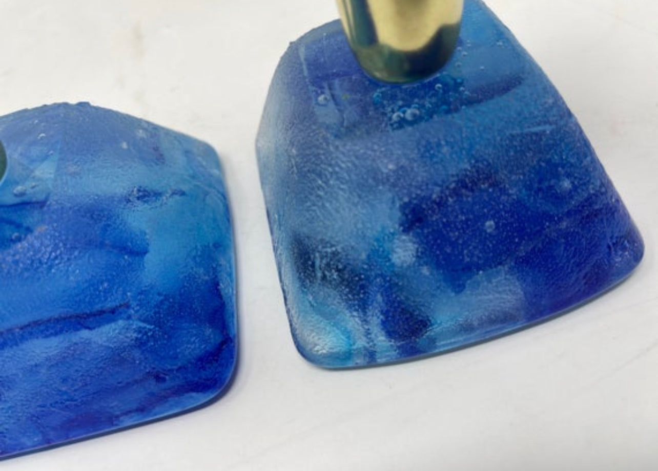 Ocean-Inspired Shabbat Candle Holders – Hand-Cast Glass Set