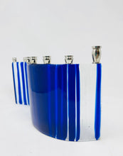 Load image into Gallery viewer, Cobalt blue  Art Glass Menorah
