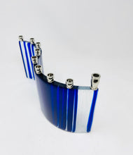 Load image into Gallery viewer, Cobalt blue  Art Glass Menorah
