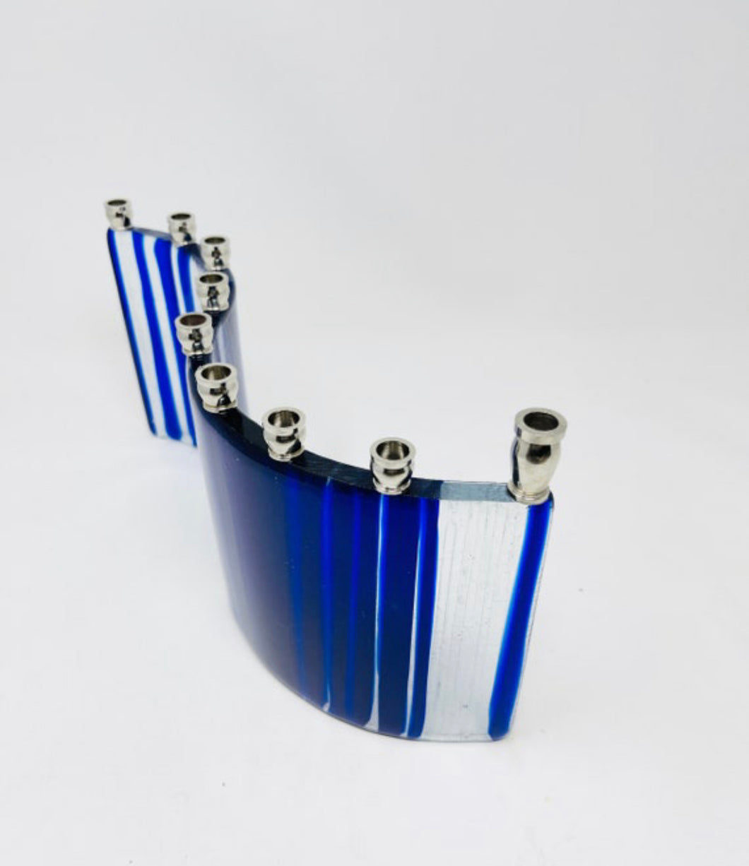 Cobalt blue  Art Glass Menorah