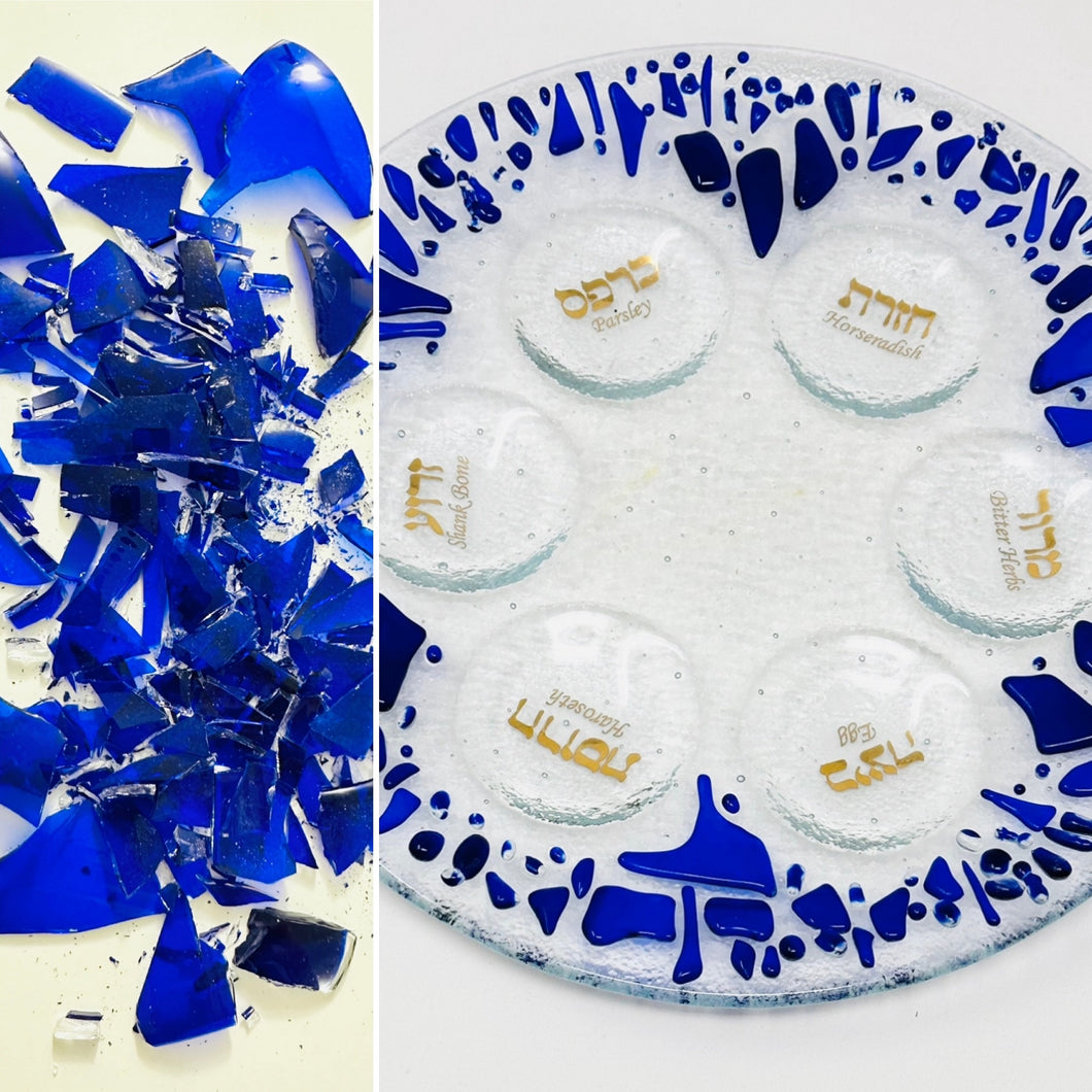 Seder Plate - Round - Personalized - Made with Chuppah Glass shards from Your Jewish Wedding